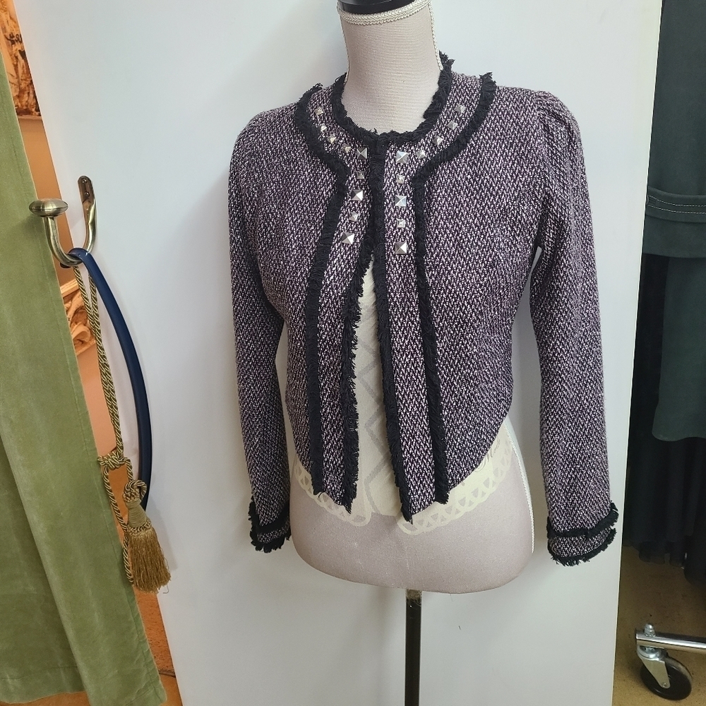 Bar III Tweed Open Front Bolero